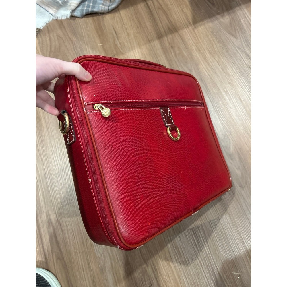 LANCEL Paris Red Briefcase Document Holder Handbag Travel Leather - Picture 2 of 12